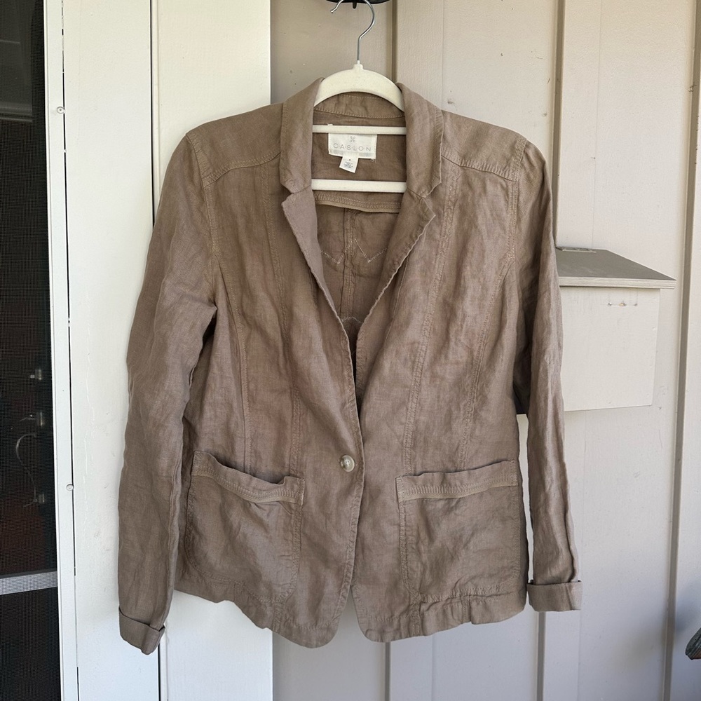 Upcycled Linen Jacket With Patchwork Star - image 3